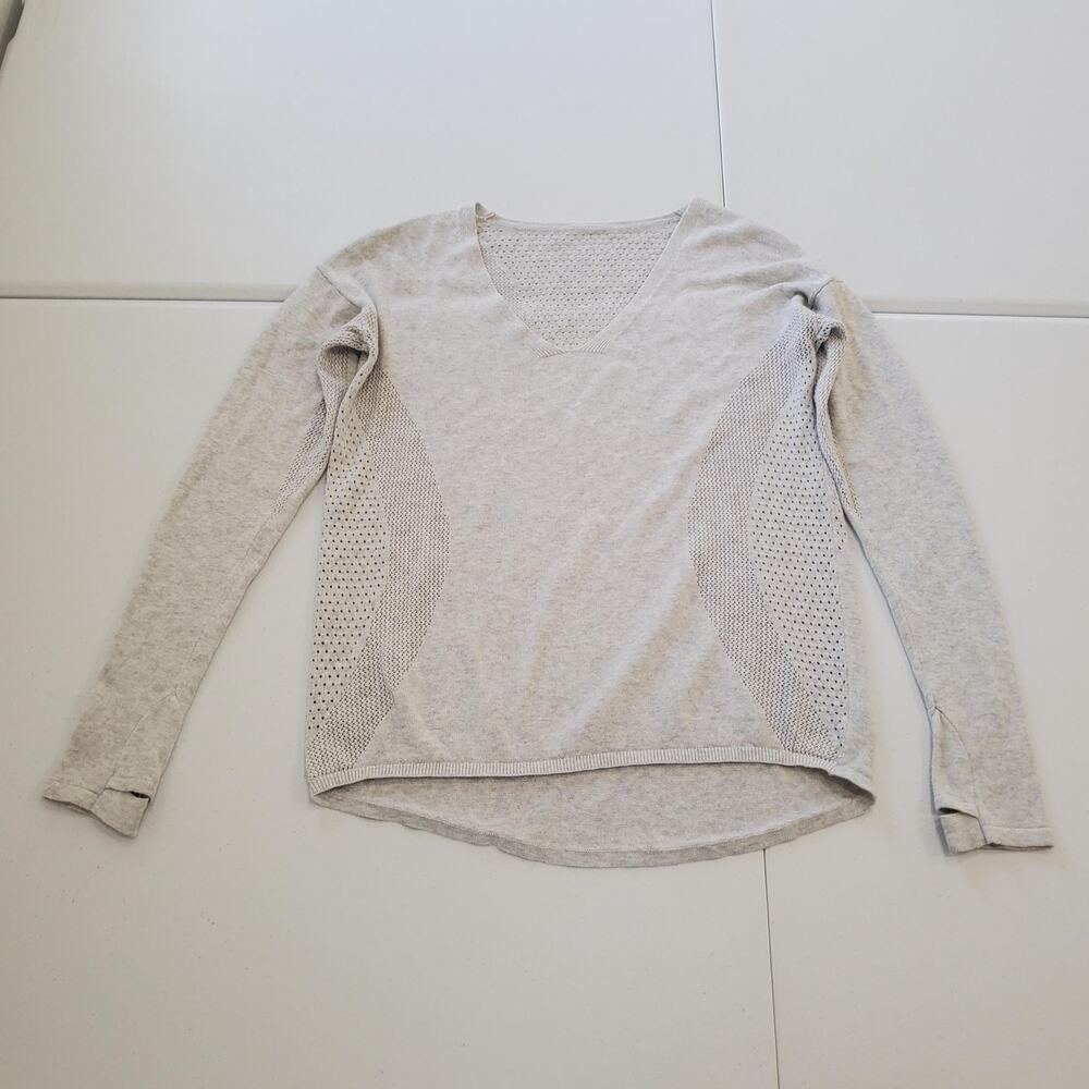 Lululemon Sweater Womens Large Gray V Neck Mesh Panels Long Sleeve